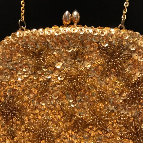 Vintage Gold Beaded Sequins Clutch Purse - Picture 2 of 4
